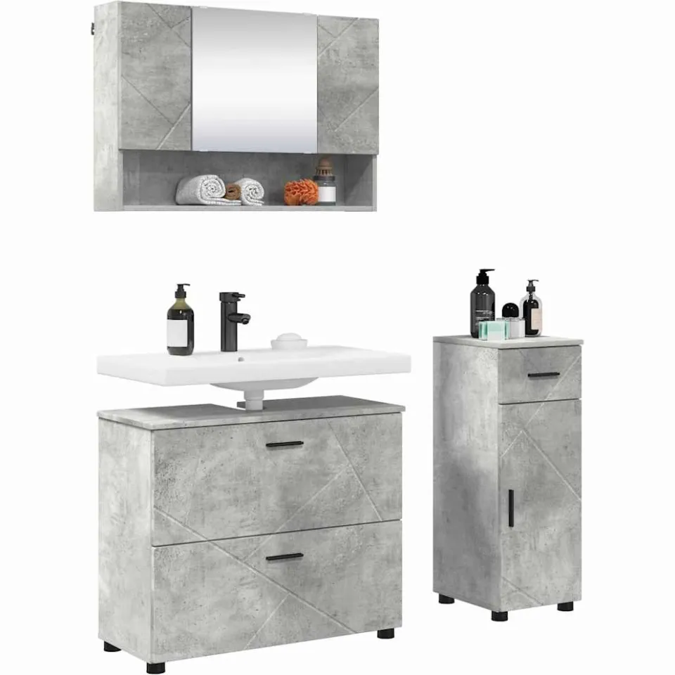 vidaXL Badkamermeubelset 3 st Beton Grijs 76,5 x 35 x 64 cm
