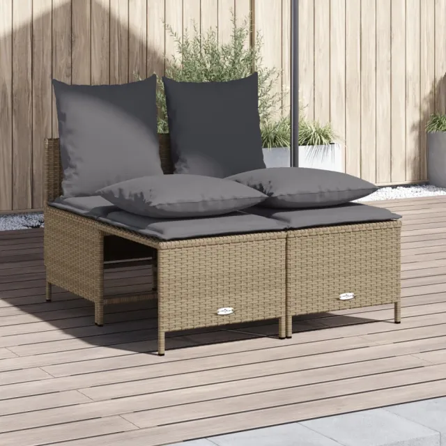 vidaXL 4-delige Loungeset met kussens poly rattan beige, foto 2