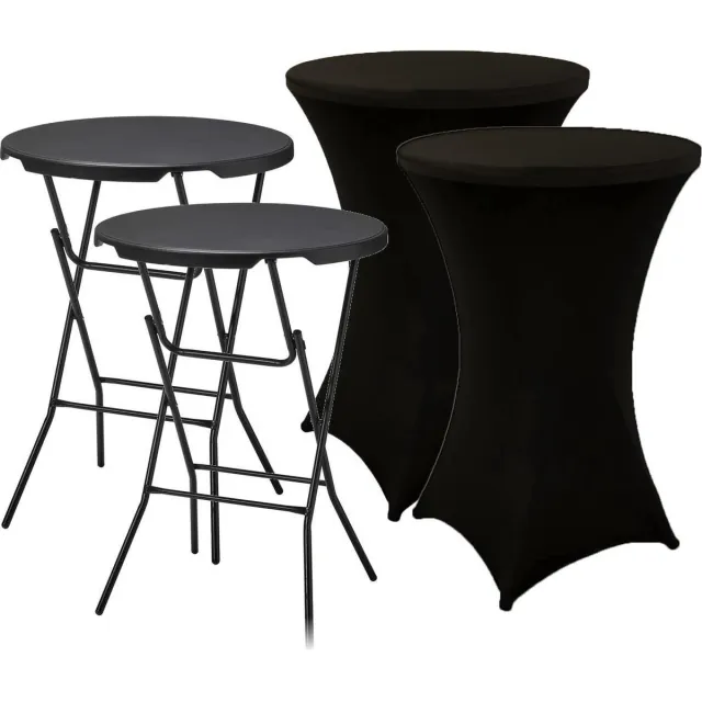 Alora 2x Statafel + Zwarte Statafelrok x 2 – 80 cm Dia x 110 cm hoog - Cocktailtafel - Hoge staan tafel - Breed Blad - Inclusief zwarte Statafelhoes - Staantafelrok Stretch - Bartafel rond - Sta tafel Horeca