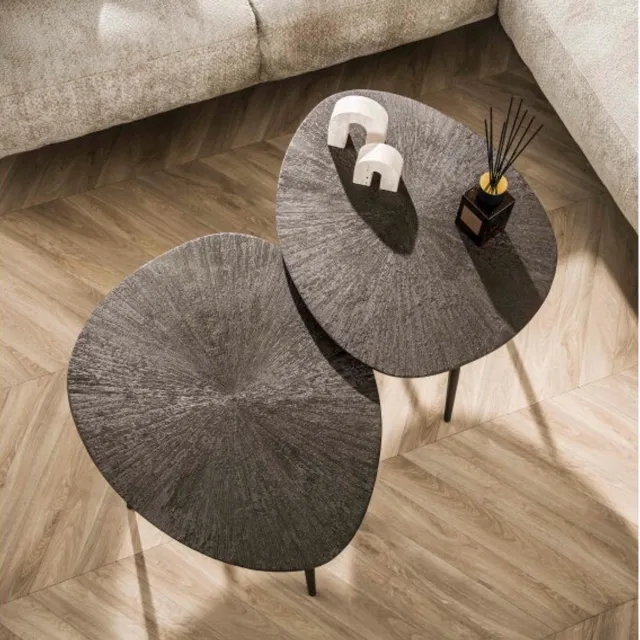 Meubelplaats Salontafel set/2 Brown Ray Metal leaf - Donkerbruin brons Naturel