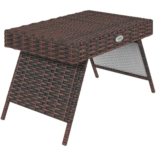 Outsunny Rattan Beistelltisch PE Rattan, Verzinkter Stahl Braun