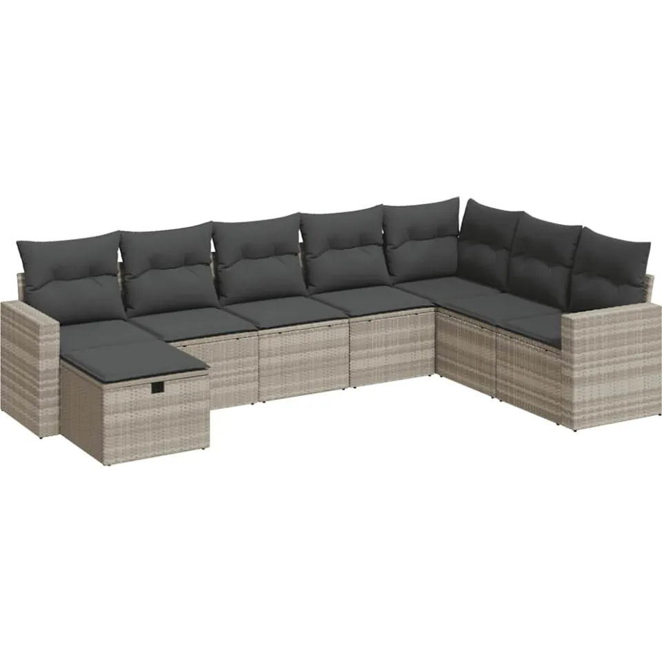 vidaXL 8-delige Loungeset met kussens poly rattan lichtgrijs grijs, foto 3