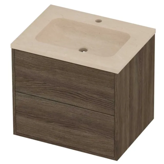 Proline Rollo Badmeubelset Hardsteen Elegant 1 Kraangat 60x46x54 cm Sand Stone Vital Oak Eiken