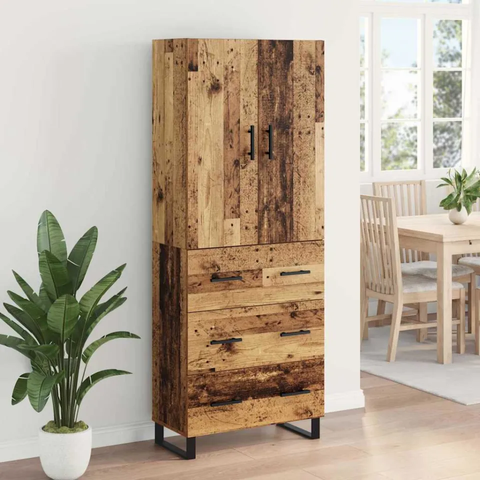 vidaXL Hoge kast 2 st Oudhout 69,5 x 34 x 180 cm Bewerkt hout bruin, foto 3
