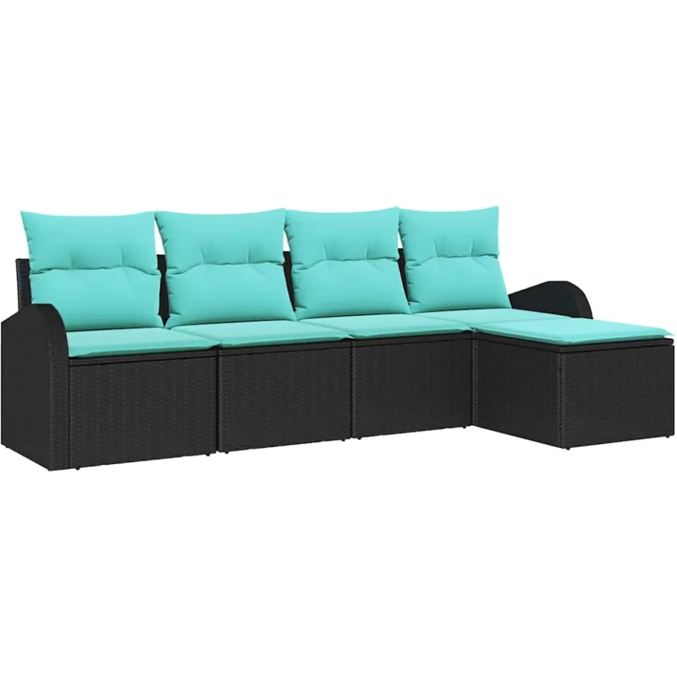 vidaXL Bankstel 5 st Zwart en Turquoise poly rattan