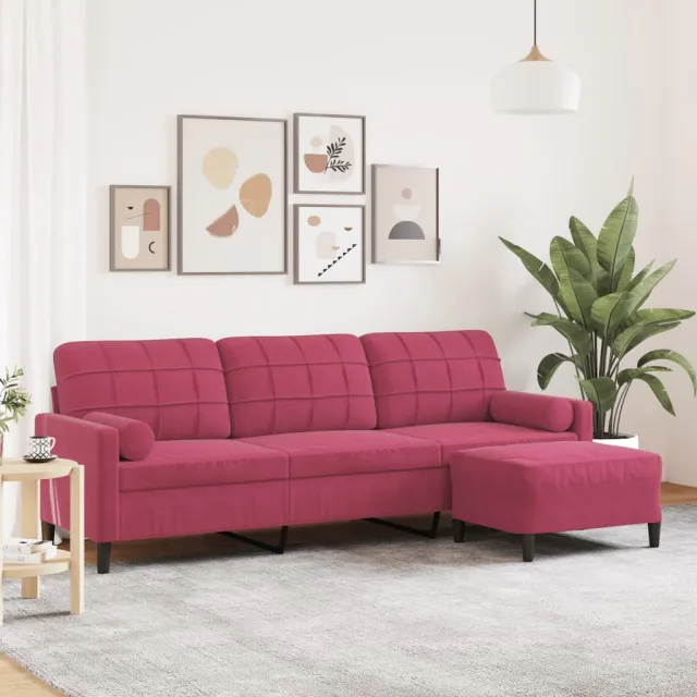 vidaXL Driezitsbank met voetenbank 210 cm fluweel wijnrood