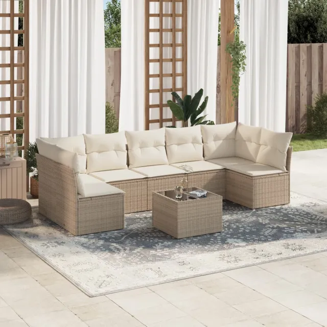 vidaXL 8-delige Loungeset met kussens poly rattan beige, foto 2