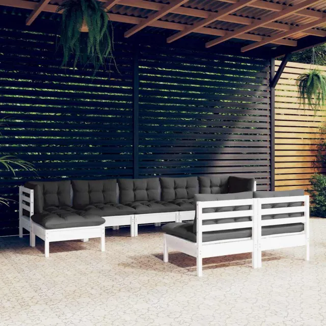 vidaXL 9-delige Loungeset met kussens grenenhout wit, foto 2
