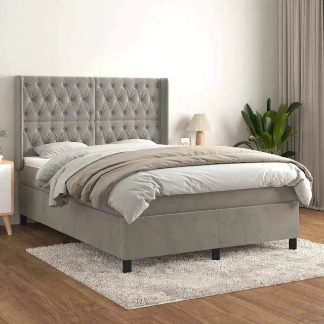 vidaXL Boxspring met matras fluweel lichtgrijs 140x190 cm grijs