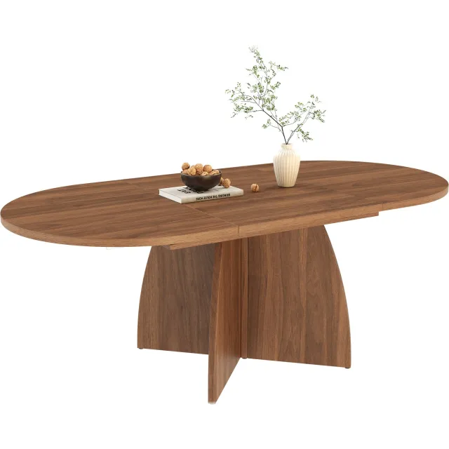 REDOM Uitschuifbare eettafel 120-180 x 90 cm - Afgeronde hoeken en MDF blad - Walnootkleur