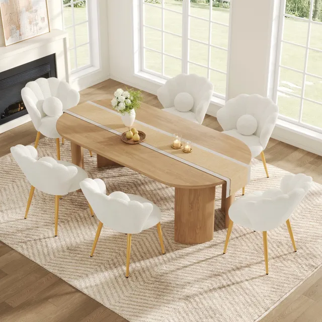 OKWISH Eetkamerstoel - Set Van 6 - Teddystof - Wit