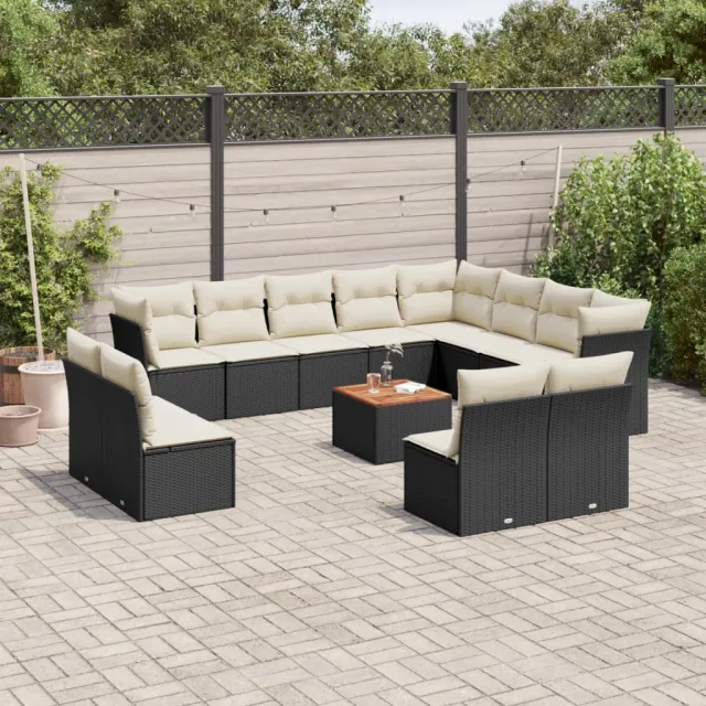 vidaXL 13-delige Loungeset met kussens poly rattan zwart, foto 2