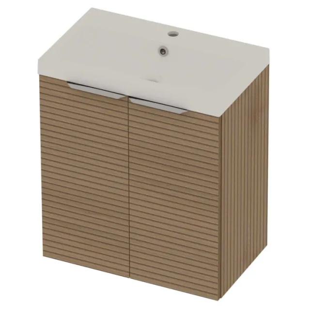 Basic-Line Pretty 36 Badmeubelset Polystone 1 Kraangat Voor Grepen 60x36x70 cm Lamello Oak Mat Wit