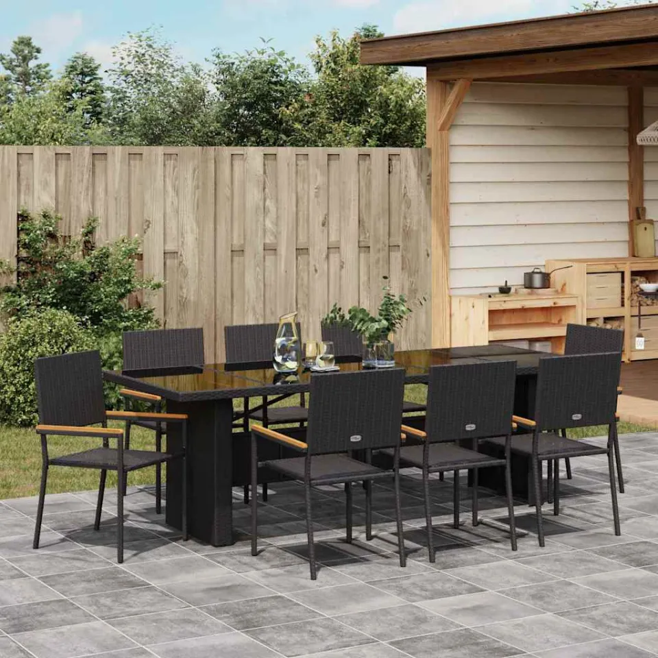 vidaXL Tuin eettafelset 9 st Zwart poly rattan, foto 3