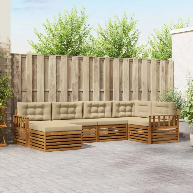 vidaXL Buiten bankenset 6 st 6-zits Natuurlijk en Beige