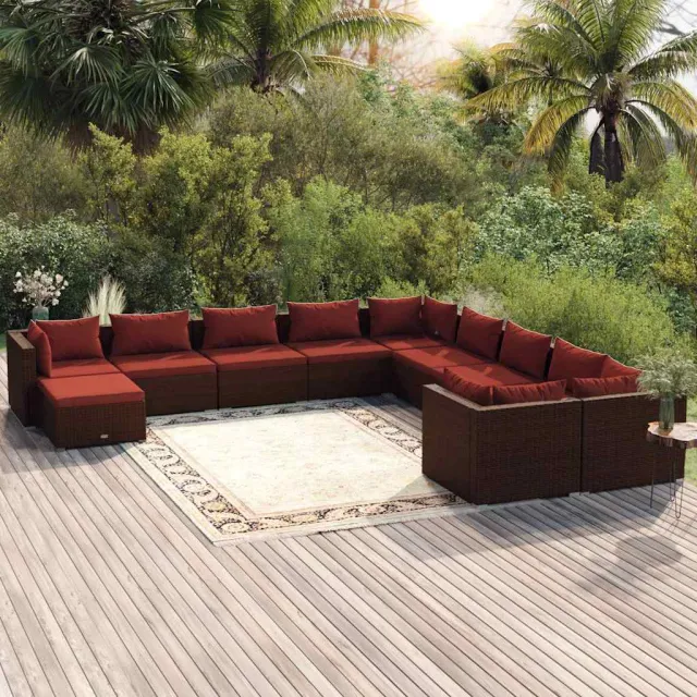 vidaXL 11-delige Loungeset met kussens poly rattan bruin, foto 2