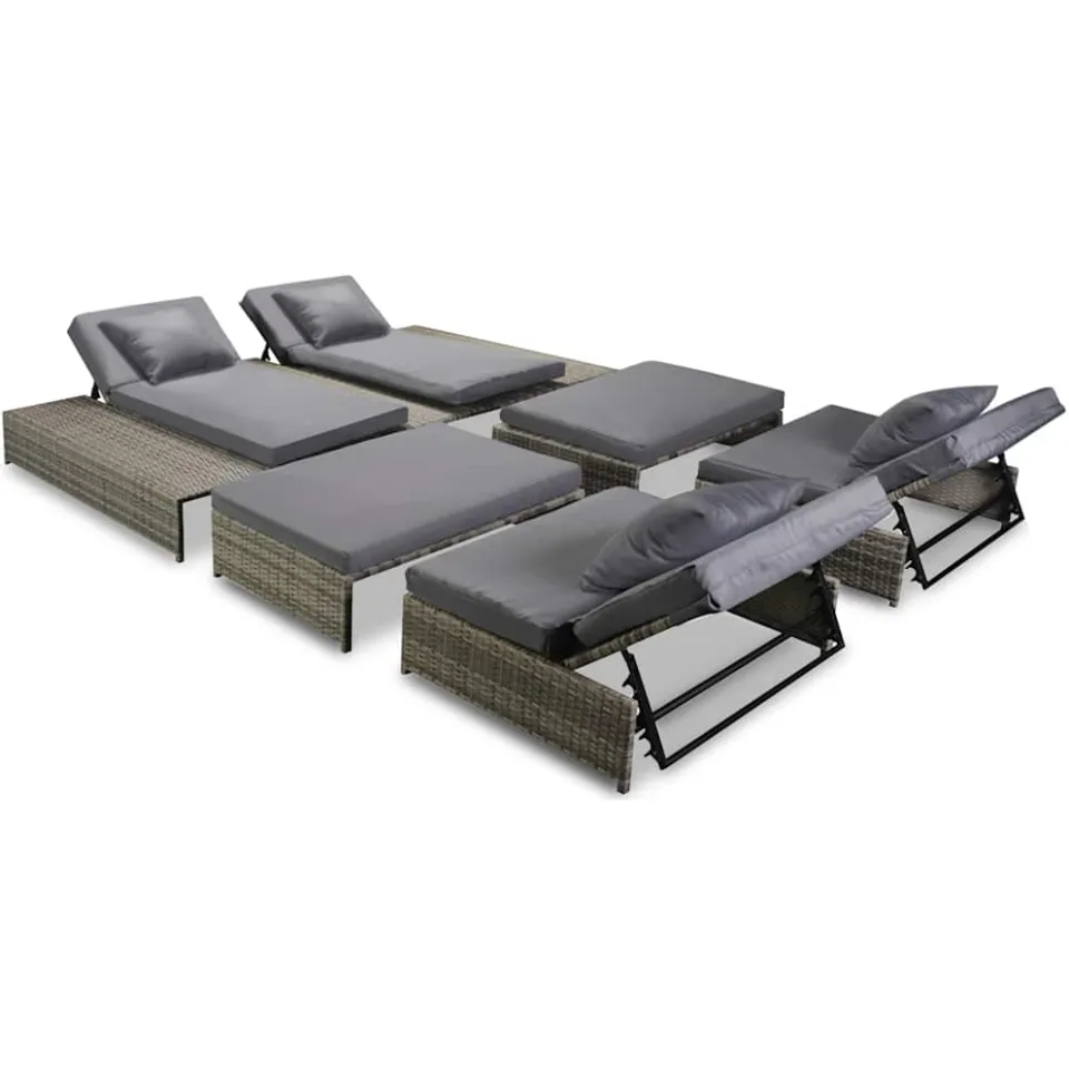vidaXL 5-delige Loungeset met kussens poly rattan grijs, foto 2