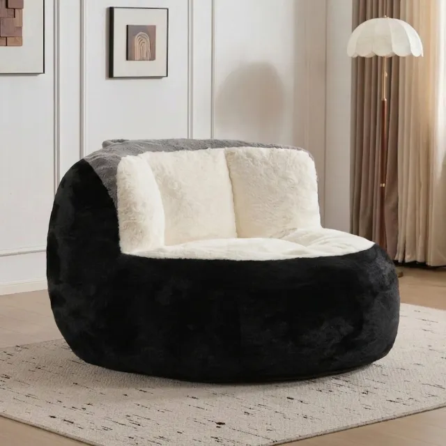 OKWISH Zitzak 106 x 110 x 77 Cm - Met Rugleuning En Schuimvulling - Voor Woonkamer En Leeshoek - Imitatiebont - Zwart Wit Grijs Multicolor