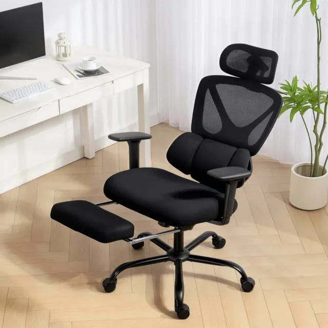 MODENUIT Bureaustoel 50-58 cm - Ergonomische Rugsteun en Uitschuifbare Voetsteun - Voor Werkplek - Kunststof Zwart