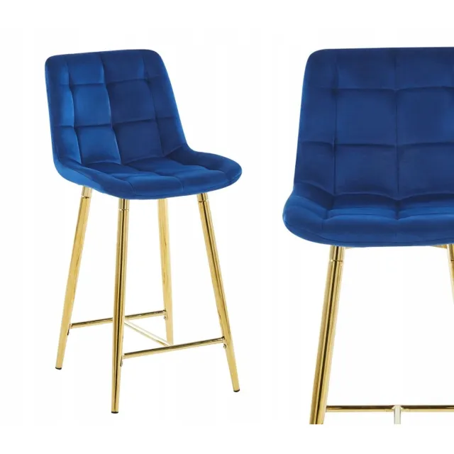 Argos Blauwe fluwelen barkruk Argos met goudkleurige poten en rugleuning