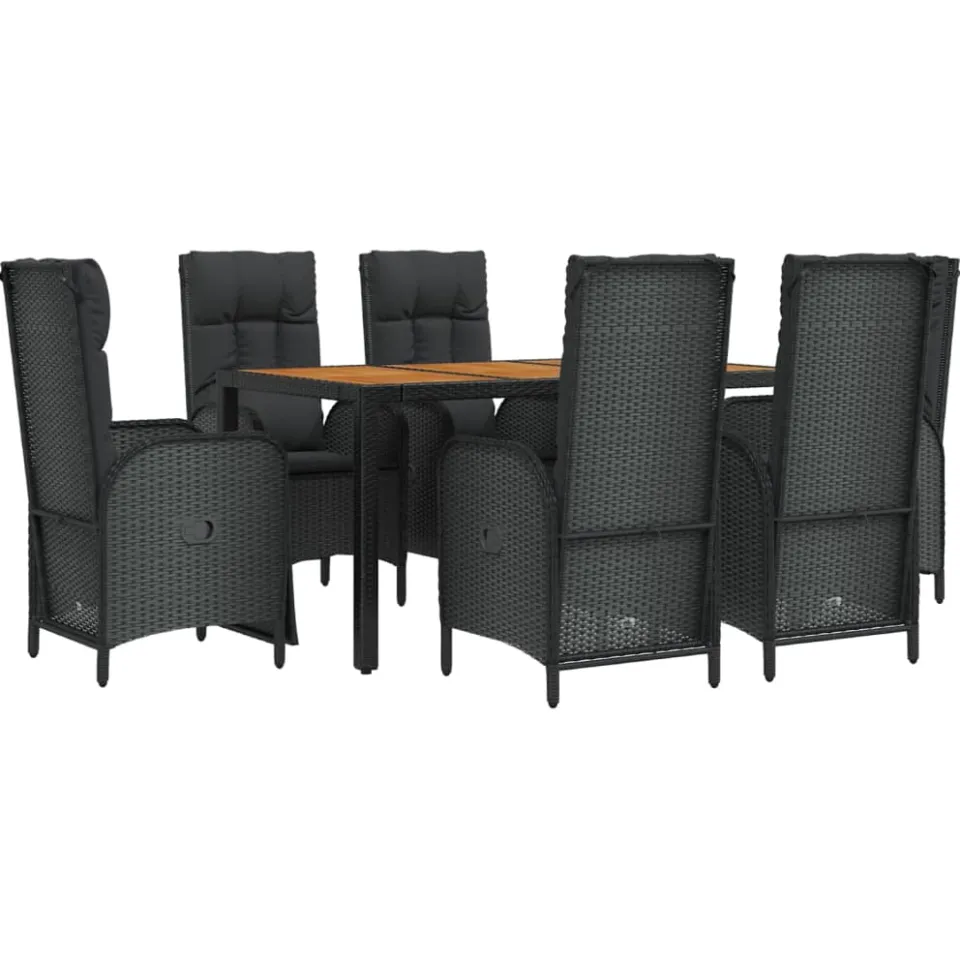 vidaXL 7-delige Tuinset met kussens poly rattan zwart, foto 3