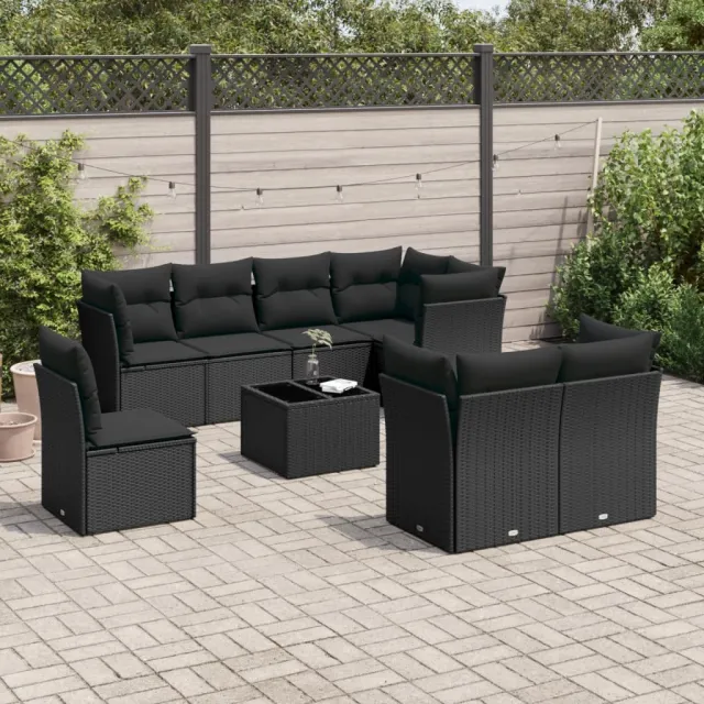 vidaXL 9-delige Loungeset met kussens poly rattan zwart, foto 2
