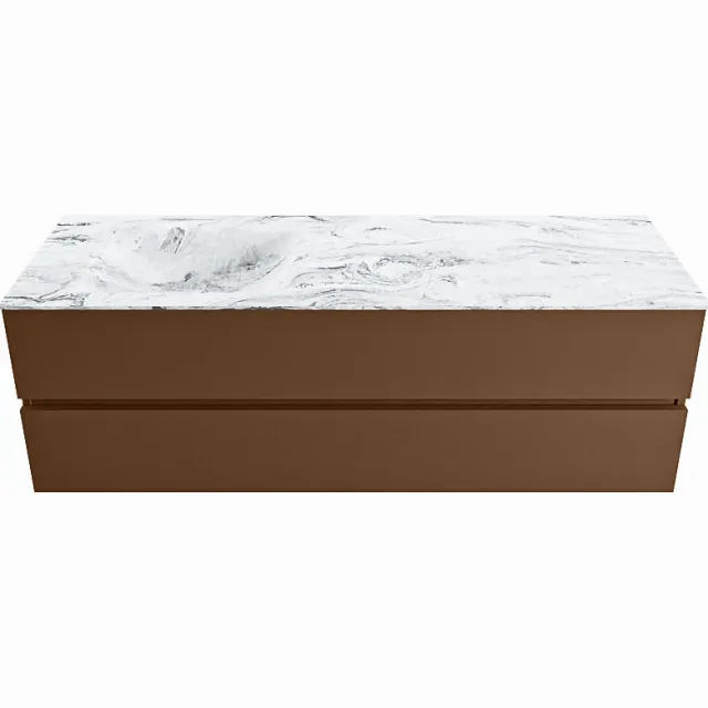 Mondiaz VICA-DLUX 150cm badmeubel onderkast Rust 2 lades. Inbouw wastafel CLOUD links 1 kraangat, kleur Glace.