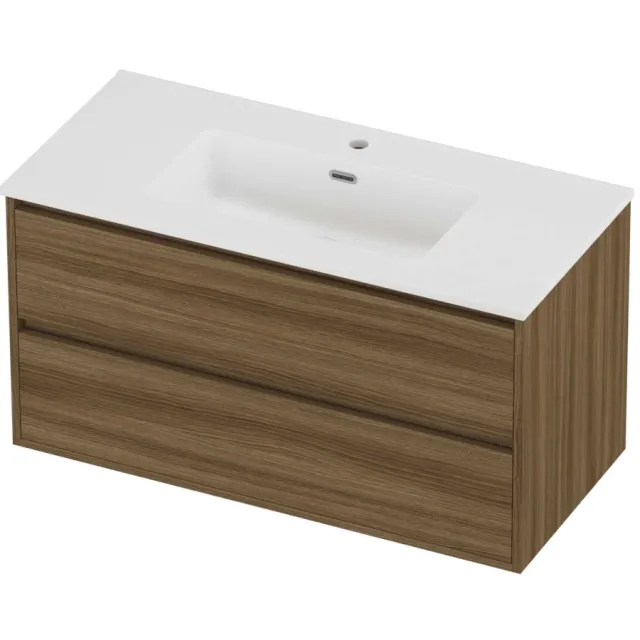 Proline Tribute Badmeubelset Porselein Elegant 1 Gat 100x46x54 cm Mat White Caramel Walnut Houtlook