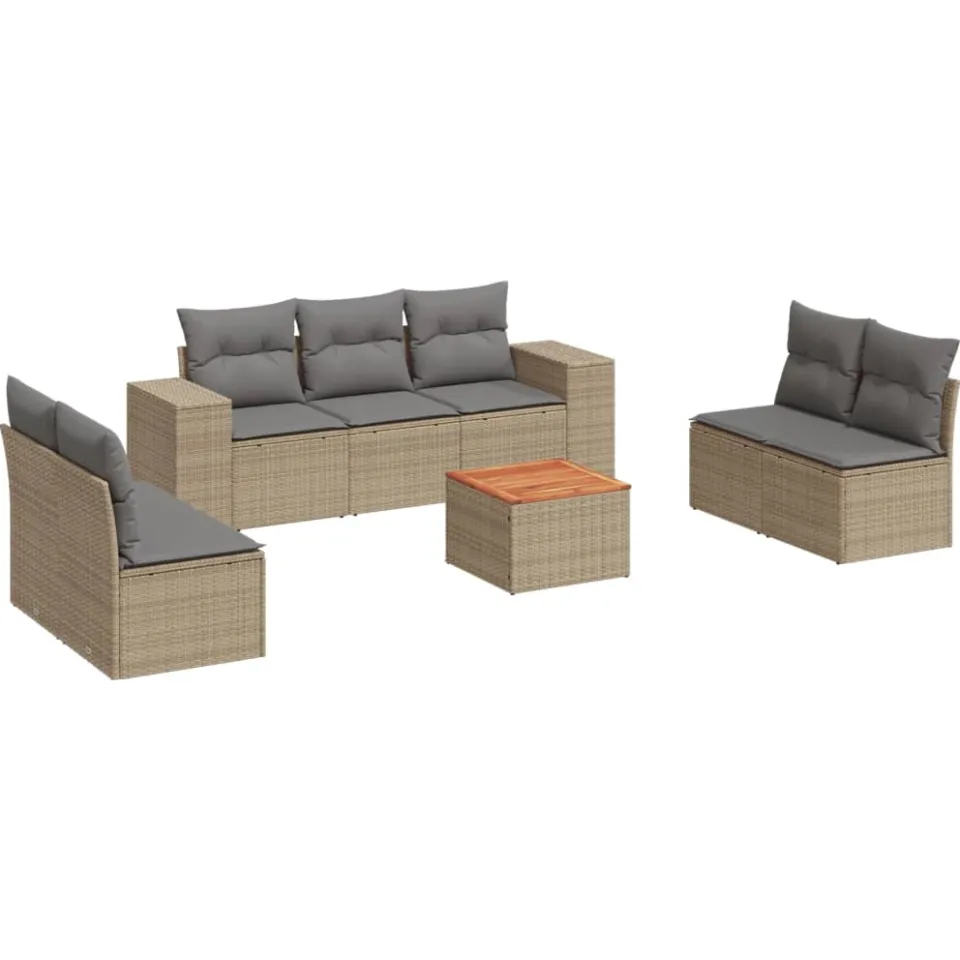 vidaXL 8-delige Loungeset met kussens poly rattan beige, foto 3
