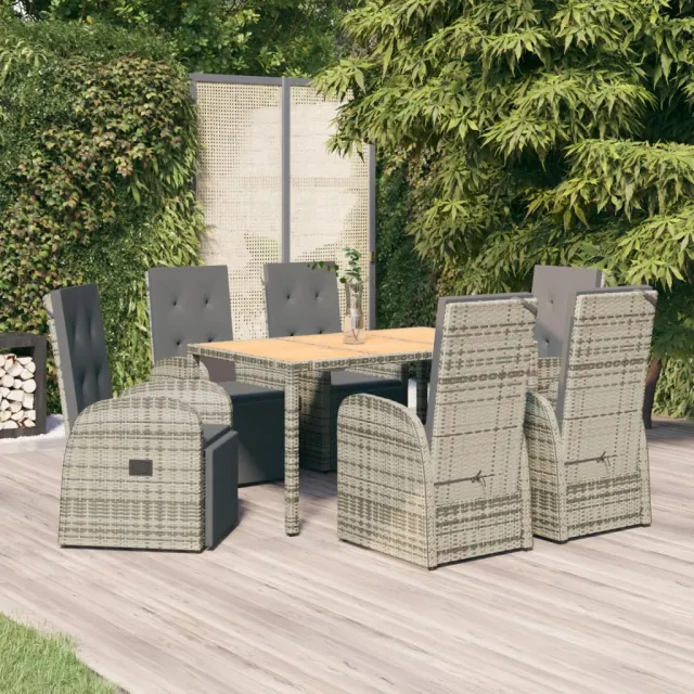 vidaXL 7-delige Tuinset met kussens poly rattan grijs, foto 2