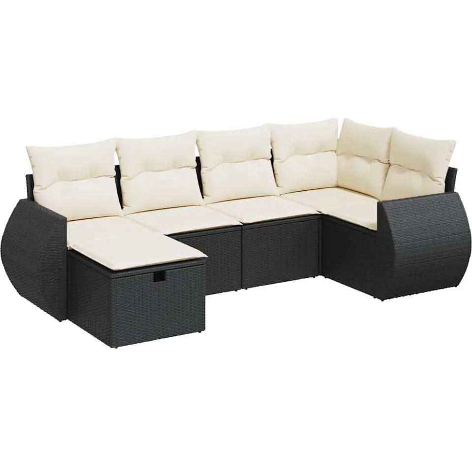 vidaXL 6-delige Loungeset met kussens poly rattan zwart, foto 3