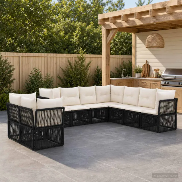 vidaXL Tuinbankenset 9 st 9-zits Zwart poly rattan, foto 2