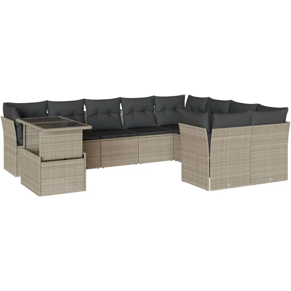 vidaXL 10-delige Loungeset met kussens poly rattan lichtgrijs grijs, foto 3