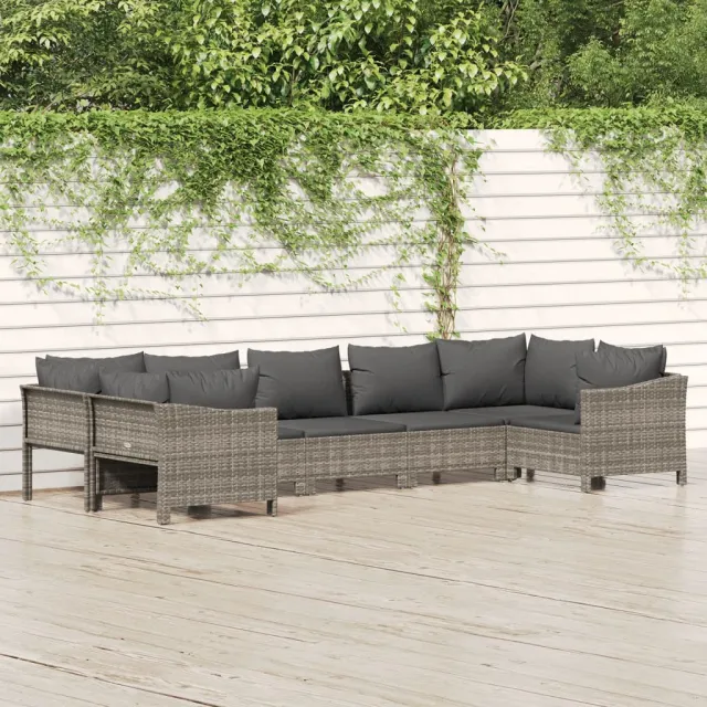 vidaXL 7-delige Loungeset met kussens poly rattan grijs, foto 2