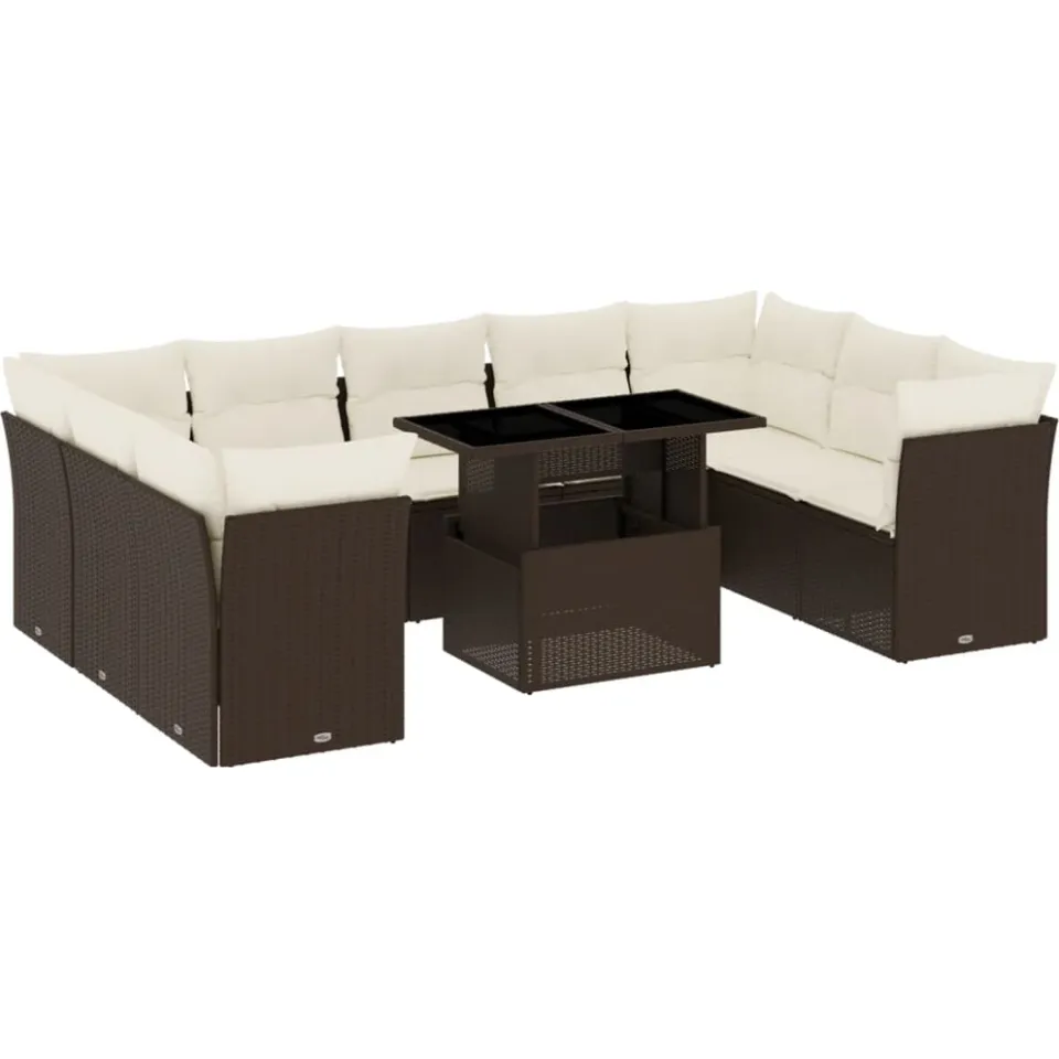 vidaXL 10-delige Loungeset met kussens poly rattan bruin, foto 3
