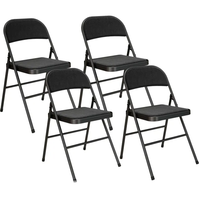 Homona Klapstoelen set van 4 - Opvouwbaar - Met stoffen bekleding in linnenoptiek - 45 x 46 x 78 cm - Zwart