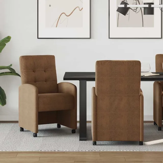 vidaXL Eetkamerstoelen met Wieltjes 2 st Faux suede leer Bruin, foto 2