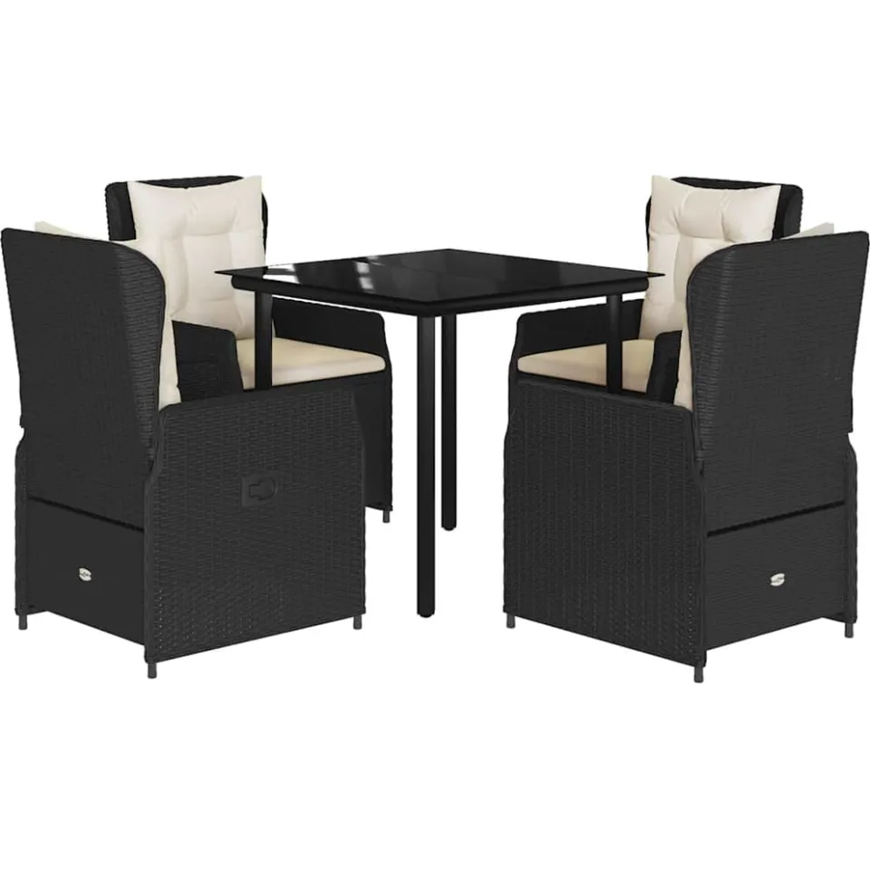 vidaXL 5-delige Tuinset met kussens poly rattan zwart, foto 3