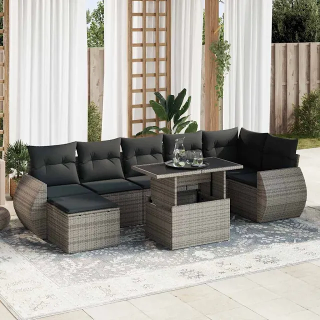vidaXL 8-delige Loungeset met kussens poly rattan grijs, foto 2