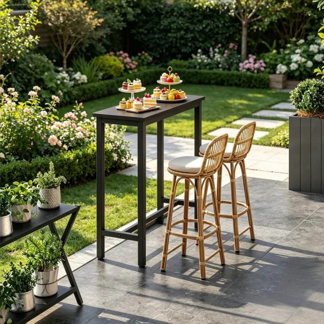 CHICFURN Bartafel - Ruimtebesparend - Metalen frame - Zwart