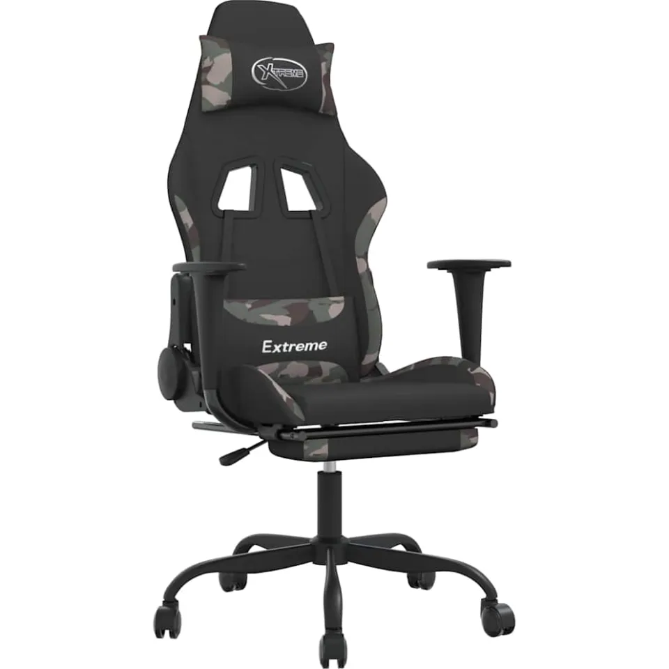vidaXL Gamestoel met voetensteun stof zwart en camouflage, foto 3