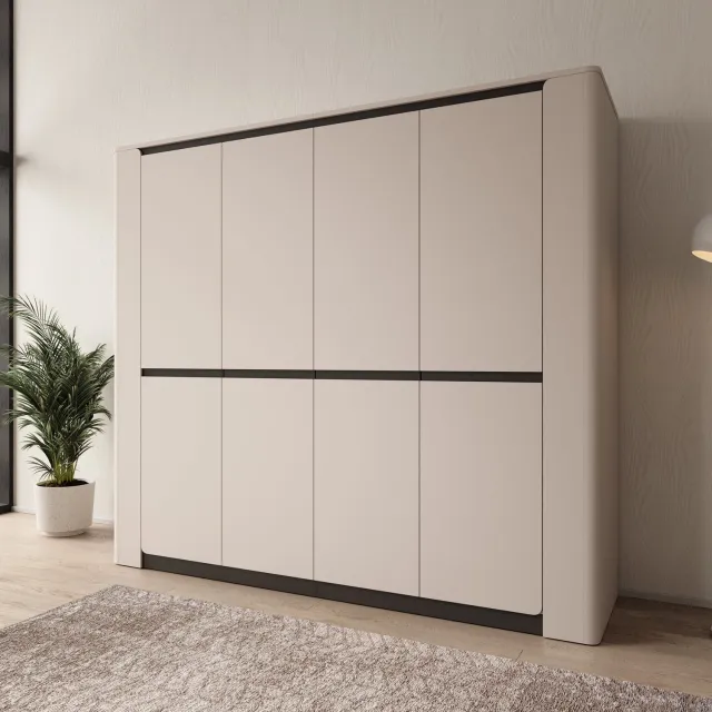 MEUBELLA Vexon - Kledingkast 4 deuren - Beige/Zwart - 240x63x214 cm