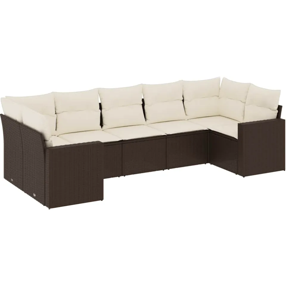 vidaXL 7-delige Loungeset met kussens poly rattan bruin, foto 4