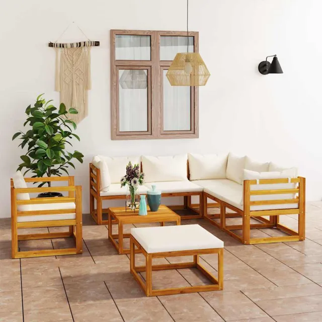 vidaXL 8-delige Loungeset met kussens massief acaciahout crème, foto 2