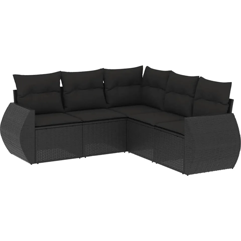 vidaXL 5-delige Loungeset met kussens poly rattan zwart, foto 3