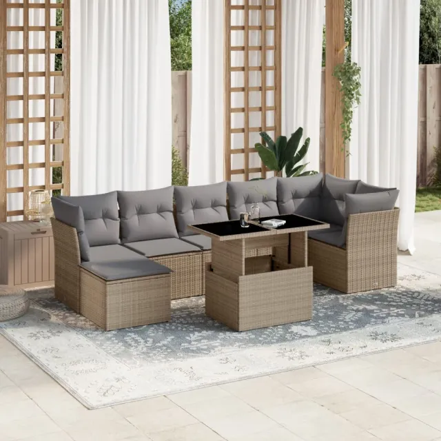 vidaXL 8-delige Loungeset met kussens poly rattan beige, foto 2