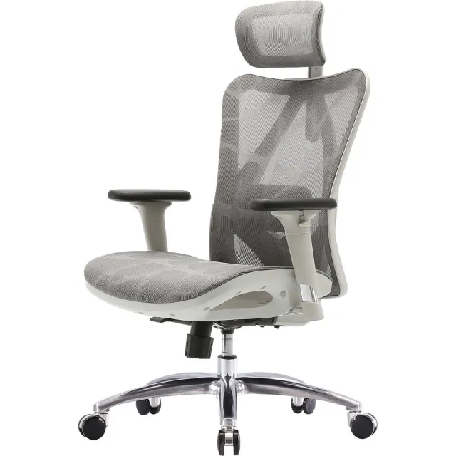 MCW Bureaustoel MCW-J87, bureaustoel, ergonomisch verstelbare armleuning, 150kg belastbaar ~ grijze bekleding, wit frame