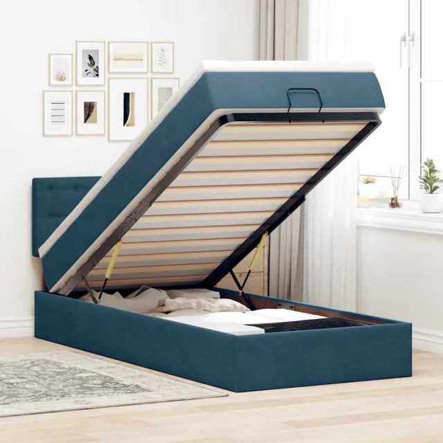 vidaXL Ottoman bed met matras en LED's 100x200 cm fluweel donkerblauw blauw