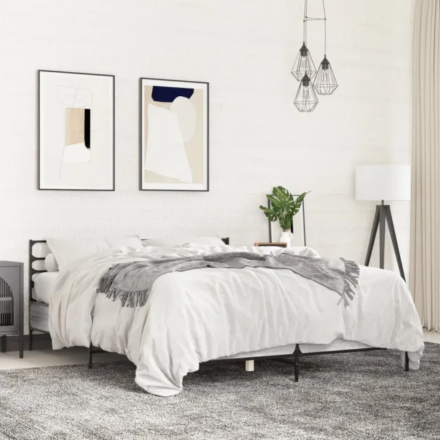 vidaXL Bedframe bewerkt hout metaal grijs sonoma eiken 120x190 cm