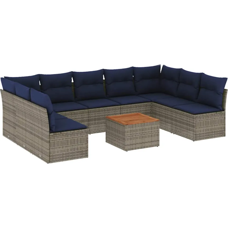 vidaXL 10-delige Loungeset met kussens poly rattan grijs, foto 3